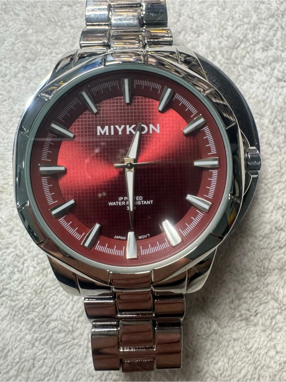 Men's Stainless Steel Watch with Red Dial